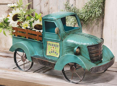 Parker Farms Distressed Blue Metal Truck - The Fox Decor